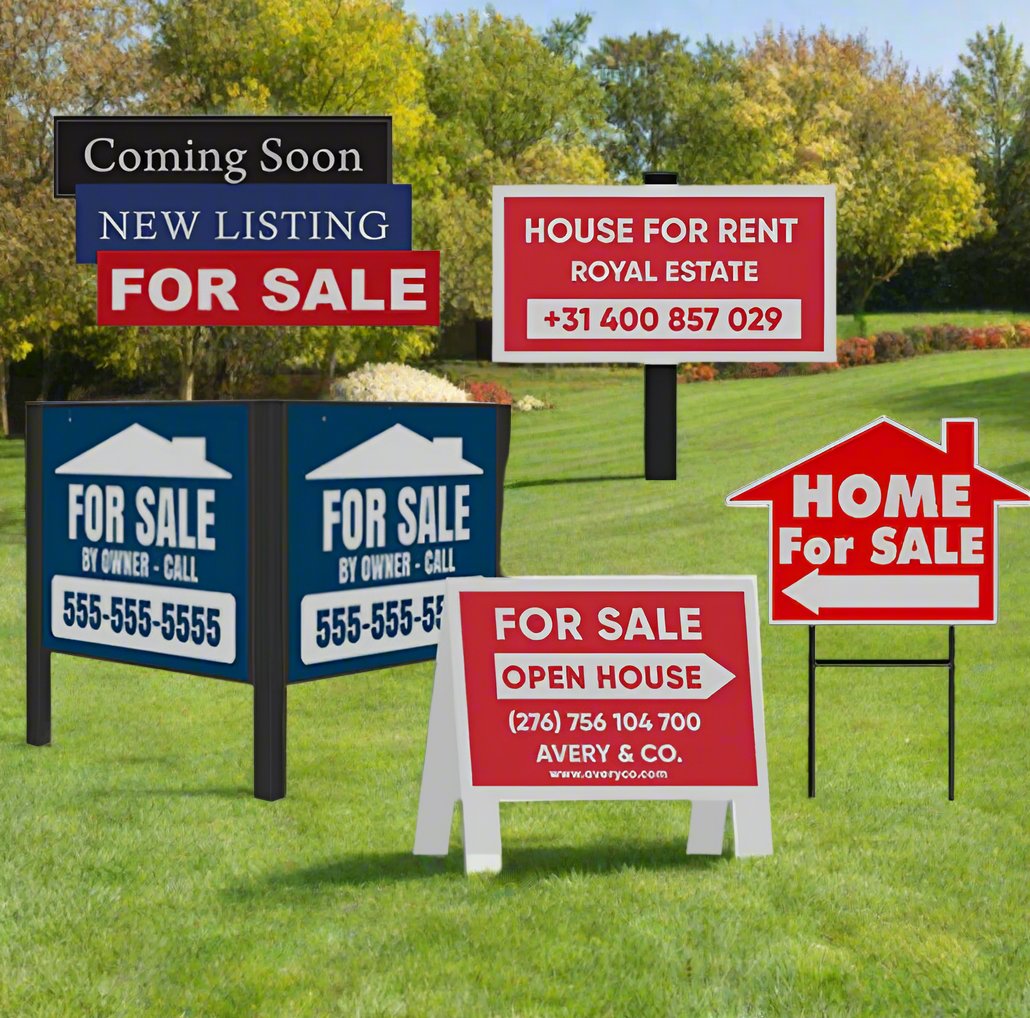 Multiple signs on grass