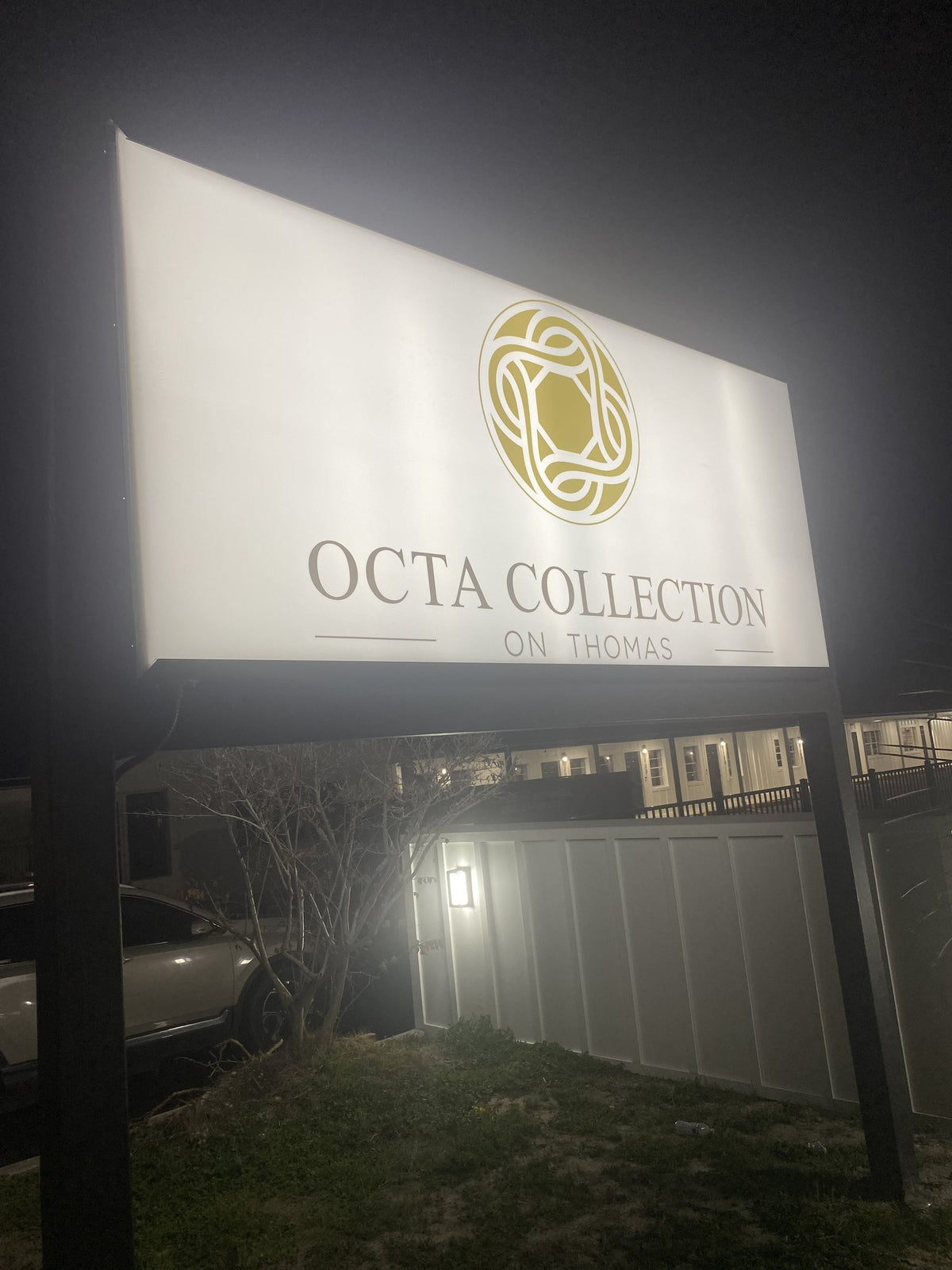 Octa Collection on Thomas: illuminated post and panel sign